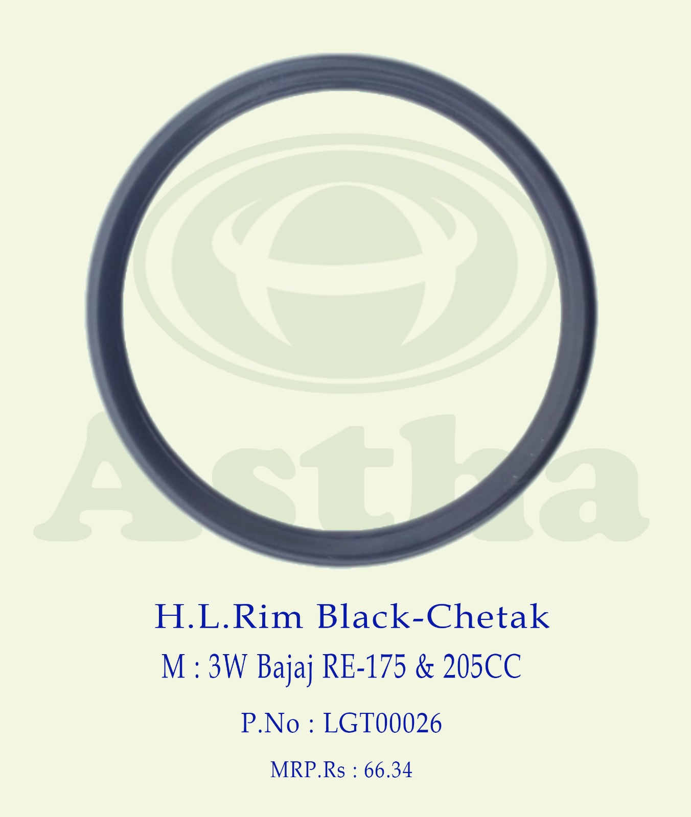 Light Head Rim Black (Chetak) 3W Bajaj RE 4St